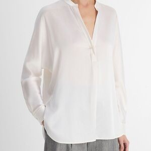 Vince 100% Silk Satin Band-Collar Blush pink Preppy Blouse for Women Medium